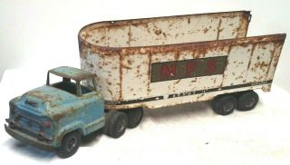 VINTAGE 1950s BUDDY L SEMI TRUCK & MPS TRAILER PRESSED STEEL TOY 26 IN LONG 2