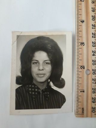 Vintage 1960s Black And White Photograph Of Lady With Big Hair Style J10 2