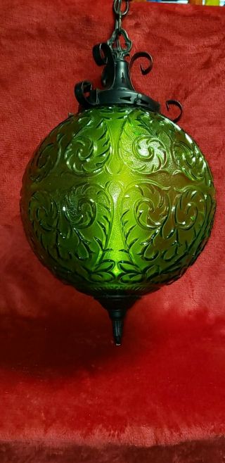 1960s Vtg Mcm Mid Century Modern Green Glass Swag Hanging Lamp Light Diffuser