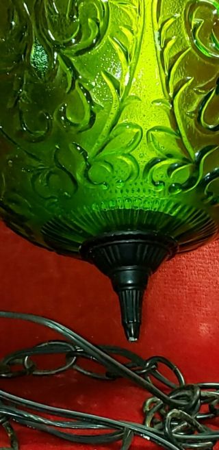1960s Vtg MCM Mid Century Modern Green Glass Swag Hanging Lamp Light Diffuser 3