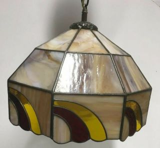 Vtg.  Arts & Crafts Stained Glass Slag Glass Hanging / Table Lamp Light Shade