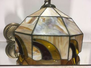 VTG.  Arts & Crafts Stained Glass Slag Glass Hanging / Table Lamp Light Shade 2