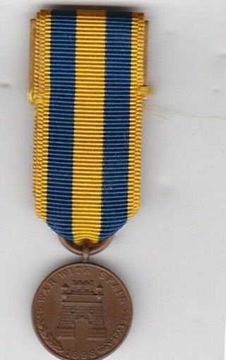 Early Miniature Us Army 1898 War With Spain Campaign Service Medal Spanish
