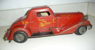 Vintage Louis Marx Toys Siren Fire Chief Car,  Pressed Steel,  Battery Op,  Wind Up