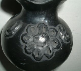 Dona Rosa Oaxaca Mexico Black Ware Pottery Floral Applique 3 1/2 " Pitcher