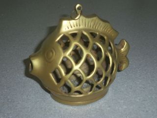 Vintage Mid Century Hanging Brass Koi / Carp Fish Candle / Lantern Light