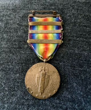 WWI World War 1 US Victory Medal 3 Bars St Mihiel / Argonne / Defensive Sector 3