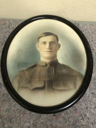 Wwi Soldier Photo In Oval Frame - Tinted - In Uniform