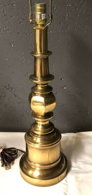 Vintage 60 ' s Mid Century Modern Brass Stiffel Heavy Table Lamp Hollywood Regency 2