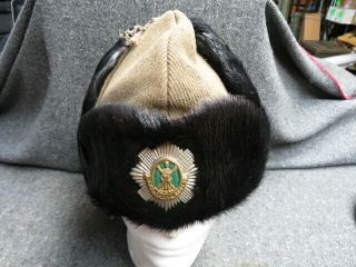 Wwi - Wwii British Army Winter Fur Hat Cap - - - W/ Royal Scots Badge