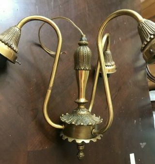 Vintage Ornate Brass Ceiling Light 3 Arm Hanging Chandelier Part Lamp 12 " H