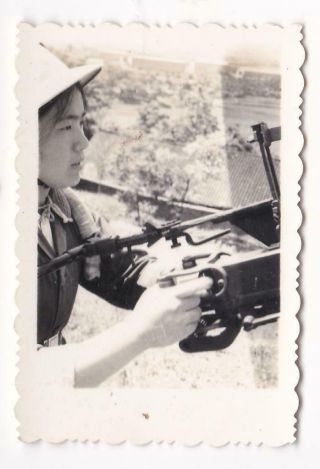 Cute Chinese Militia Girl Photo Dshk Heavy Machine Gun China Cultural Revolution