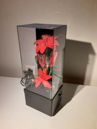 Vintage Fiber Optic Flowers Music Box Lamp Color Changing Light 1980s Black