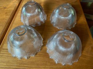 Four Large Vintage Wellington Ribbed Ruffled Holophane Glass Shades 5 " X 7.  5 "