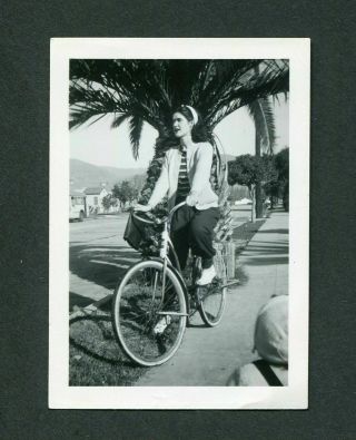 Vintage 1940s Photo Pretty Girl Riding On Bicycle 400038