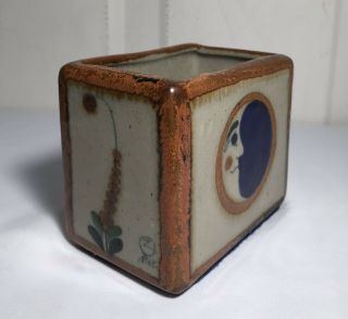 Vintage Tonala Mexico Art Pottery Sun & Moon Faces Vase Desk Organizer Box