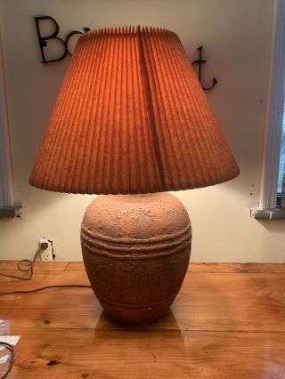Large Vintage S&m Ind 1978 Pottery Clay Chalkware Table Lamp Light