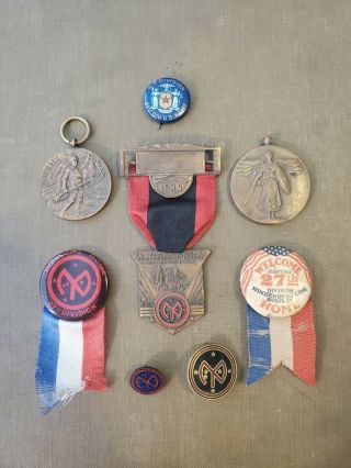 Wwi 27th Infantry Division Pin And Medal Grouping