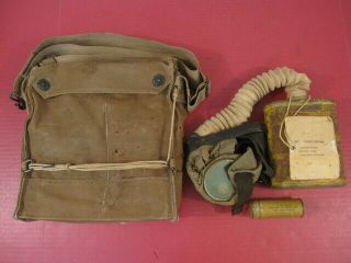 Wwi Era Aef Us Army Gas Mask - Complete With Canvas Carry Bag - 1