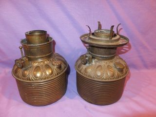2 1895 P&a Plume And Atwood Brass Slip Out Oil Lamp Fonts
