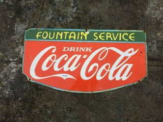 Porcelain Coca Cola Fountain Service Enamel Sign Size 14 " X 27 " Inches