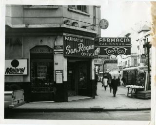 Vintage Photo Street Scene San Roque Spain Neon Signs Pharmacy Kodak 8 X 10