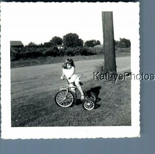 Black & White Photo F,  1078 Little Girl Posed Sitting In Tricycle