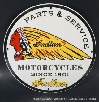 Indian Motorcycle Porcelain Metal Parts & Service American Chief Sign