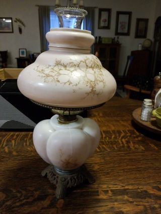 Vintage Gwtw Parlor Oil Lamp W/floral Pattern - 17 " Tall