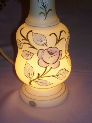 Pr Vintage W.  German Dual Light Hand Painted Satin Glass Electric Lamps 11 - 1/2 "
