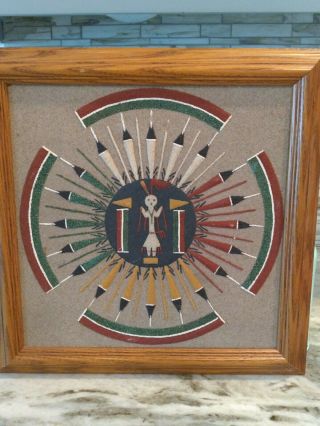 Estate " Sun And Eagle " Navajo Sand Painting By Jean Myerson 14 1/2 X 14 1/2 "