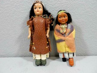 2 Vintage Native American Handmade Dolls - 1 Skookum Bully Good Indian Doll