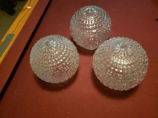 Set Of 3 Vintage Pressed Diamond Starburst Clear Glass Ceiling Light Shade Globe