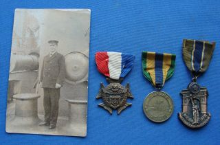 Rare Named & Numbered Mexico 1917 Navy War Medal Grouping With Photo