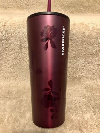 Starbucks 2020 Fall Plum Wine Rose Stainless Steel Tumbler Cold Cup 24oz