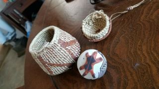 Vintage Native American Pottery Miniature Ball With Basket Signed Joyce L.  Acoma