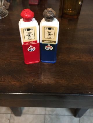 Red And Gold Crown Standard Gas Pump Salt And Pepper Shakers