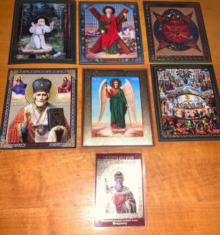 Russian Christian Icons Bulk Of 7 Lithography Eye Of God,  Guardian Angel