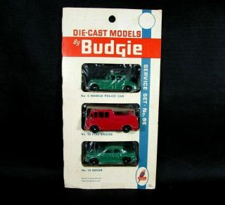 Vtg Budgie Service No.  96 Set Of 3 Police Car Fire Engine Rover Die - Cast Model