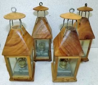 Four Vietnamese Style Wooden Hanging Candle Lanterns Oil Burner,  Candle,  Led