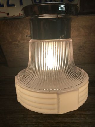 Vintage Old Art Deco White/clear Glass Ribbed Lamp Shade Globe Ceiling Light