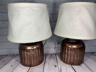 Set Of 2 Vintage Style Brown Mercury Glass Lamps W/ Shades Pottery Barn Style