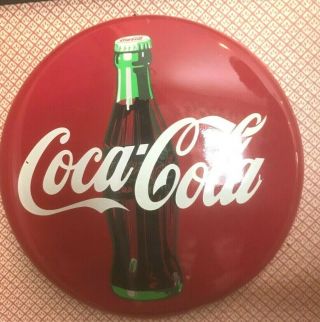 Authentic Round Coca - Cola Button Sign - 12 " From 1990 - Authentication On Back