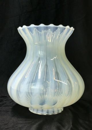 Vtg Blown Glass Lamp Shade Opalescent Swirl Chimney Globe Ruffle Crimp 3 " Fitter