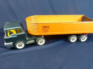 Structo Vintage 1950s - 60s Hydraulic Trailer Dumper With Cab - All