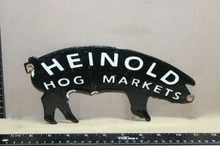 Heinold Hog Markets Porcelain Metal Pig Sign Farm Barn Ham Hampshire Feed Seed