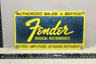 Fender Musical Instruments Guitars Amplifiers Keyboard Porcelain Dealer Sign 66