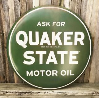 Quaker State Motor Oil Domed Disc Metal Sign 24 " Vintage Gasoline Gas Garage