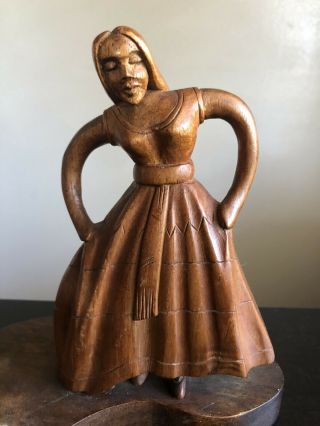 Vintage Jose Pinal Wood Carved Lady Big Dress Sculpture Signed Mexican Folk Art 2