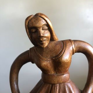Vintage Jose Pinal Wood Carved Lady Big Dress Sculpture Signed Mexican Folk Art 3